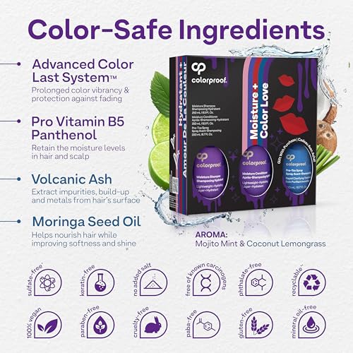 Colorproof Moisture Haircare Gift Set Bundle - Shampoo (8.5Fl Oz.), Conditioner (8.5FL. Oz.) & Pre-Tox Spray (6.7FL. Oz.) for Color-Treated Hair