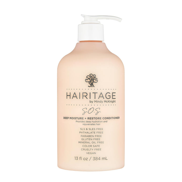 Hairitage Deep Moisture & Restore Deep Conditioner with Safflower Oil for Dry, Thick Hair - Hydrating - for Coily + Curly + Wavy Hair Types - Vegan for Women + Men, 13 fl. oz.
