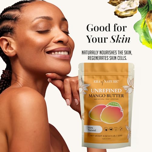 era of nature Organic Unrefined Raw MANGO BUTTER BLOCK Bulk, Skin Moisturizing, Use Alone or in DIY Body Butters, Soaps, Lotions and lip balm - 8oz
