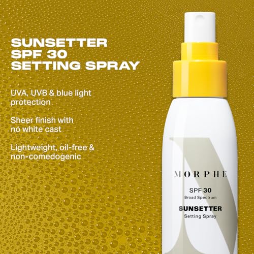 Morphe Sunsetter Spectrum Setting Spray - Broad Spectrum SPF 30 Makeup Setting Spray - Oil-Free Face Mist with No White Cast - Protects Against Sun & Blue Light (3.4 fl oz)