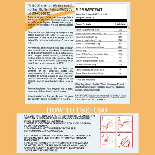 Thiamin B Complex, Complejo B 1000 Shot | Multi-Vitamins, Caffeine, and Ginseng | Box with 10 Ampoules of 10ml | Energy, Cognitive Function, and Metabolic Health Boost.
