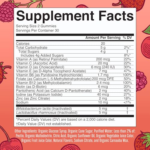 MaryRuth Organics Kids Vitamins | USDA Organic | Multivitamin Gummies + Postbiotics for Ages 4+ | Lactobacillus Rhamnosus | Vegan | Non-GMO | 60 Count