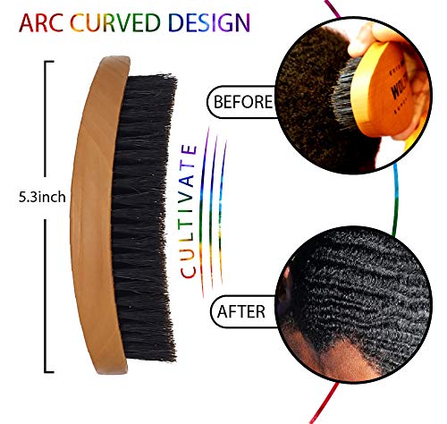 Wolfin Pro- Premium Curved 360 Wave Brush, 100% Natural Schima Superba Wood with Reinforced Pure Black Medium Boar Hair Bristle - Perfect for Wolfing, Creating 360 Layer Hair Waves, Cultivating Beards