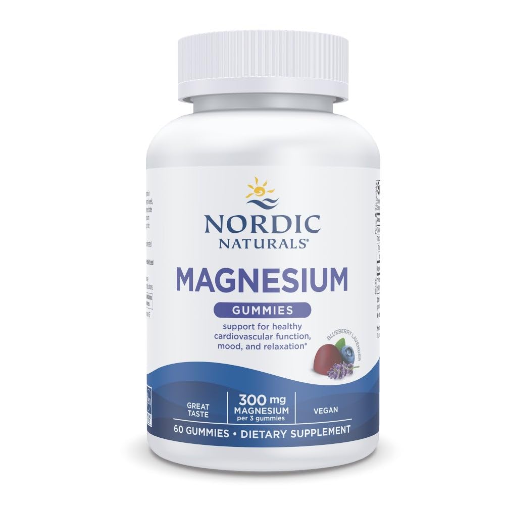 Nordic Naturals Magnesium Gummies for Adults, Blueberry Lavender Flavor - 60 Gummies - Vegan Magnesium Supplement for Mind, Mood, and Cardiovascular Support - Non-GMO - 20 Servings