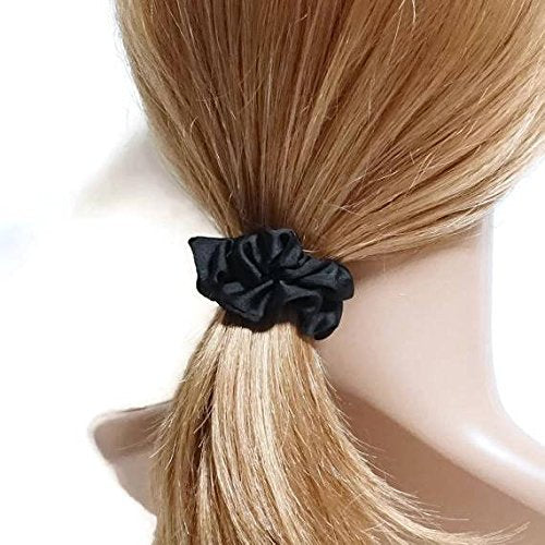 SUSULU Set of 24Pcs Satin Hair Bands Elastic Hair Ties Ponytail Holder Satin Fabric Hair Ties (Black)