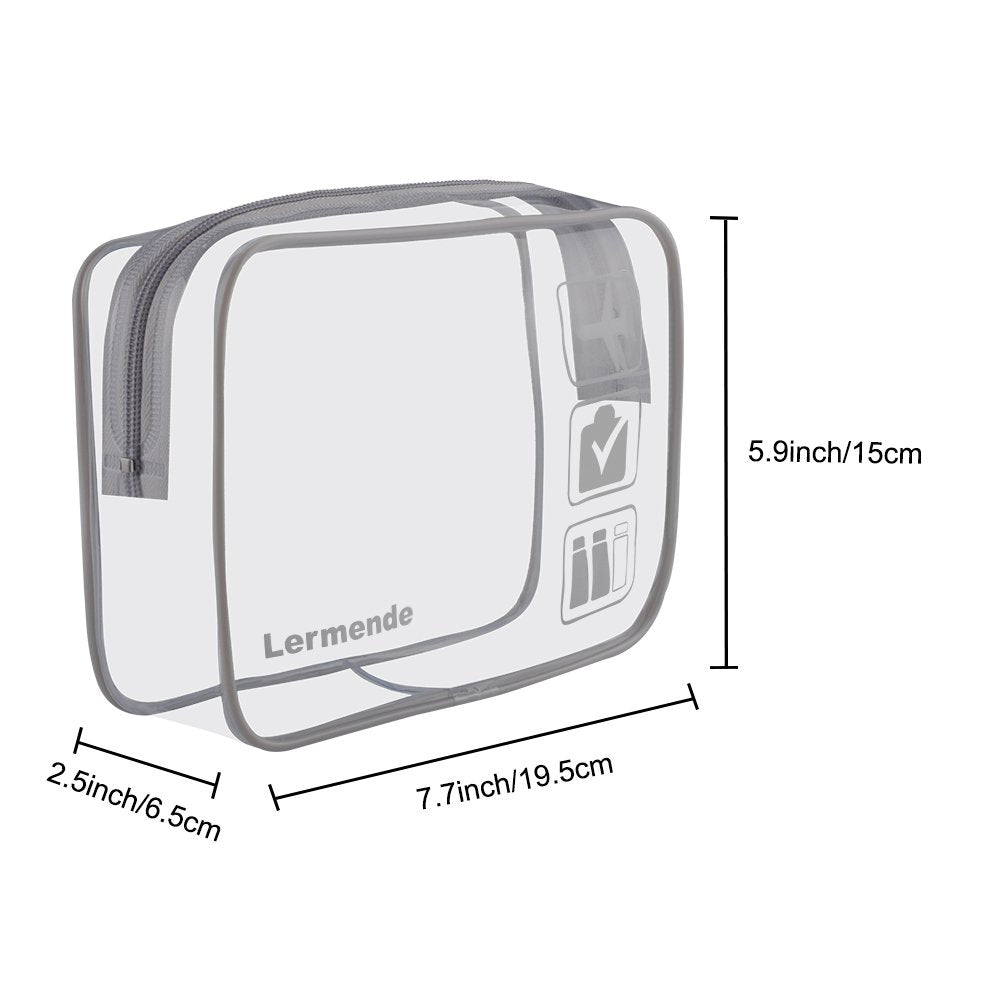 Lermende 2pcs Clear Toiletry Bag TSA Approved Travel Toiletry Bag, Carry On Airport Airline Compliant Bag Quart Sized 3-1-1 Kit Luggage Pouch (Grey)