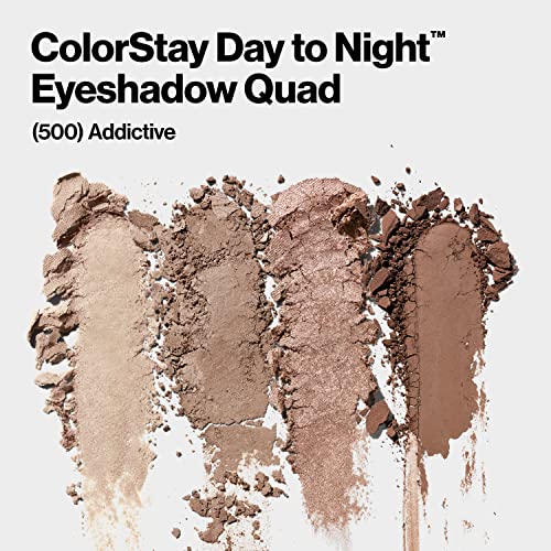 Revlon ColorStay Day to Night Eyeshadow Quad, Longwear Shadow Palette with Transitional Shades and Buttery Soft Feel, Crease & Smudge Proof, 500 Addictive, 0.16 oz