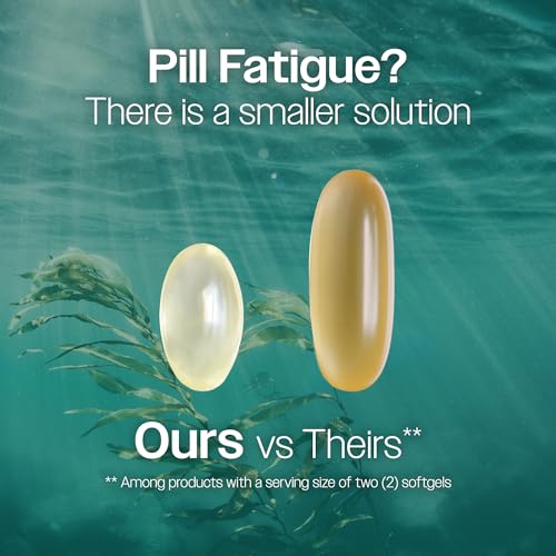 OVEGA-3 Plant-Based Omega-3 from Algal Oil Daily Supplement, 500mg, Supports Brain, Eye & Heart Health, Two Mini softgels per Day, 60 Count