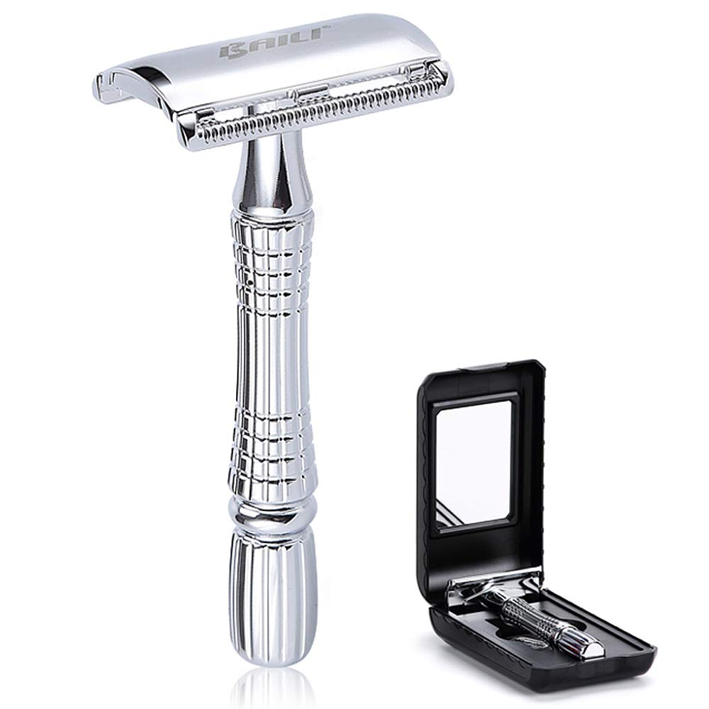 BAILI Classic Barber Double Edge Blade Shaving Safety Razor Shaver Knife Personal Beard Care Silver Color BD176