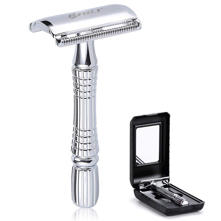 BAILI Classic Barber Double Edge Blade Shaving Safety Razor Shaver Knife Personal Beard Care Silver Color BD176