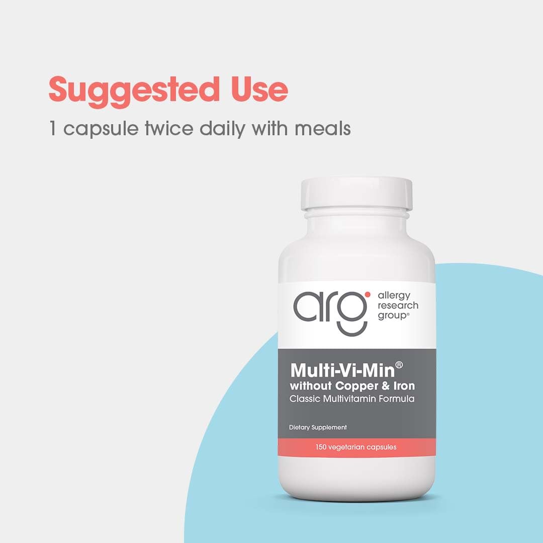 Allergy Research Group Multi-Vi-Min Without Copper & Iron - Multivitamin for Men & Women, Mineral Complex, Active Nutrients, with Iodine - 150 Count