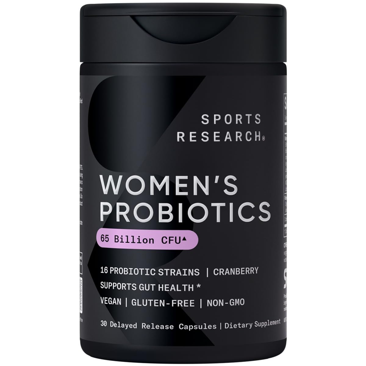 Sports Research Probiotics with Prebiotics & Cranberry | Women's Probiotic Blend with 65 Billion CFU at Expiration | Gluten Free, Non-GMO Verified & Vegan Certified (30 Count)
