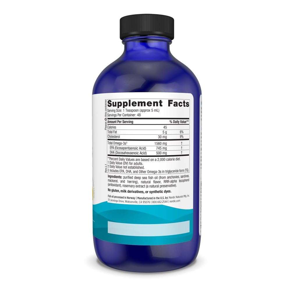 Nordic Naturals Omega-3, Lemon Flavor - 8 oz - 1560 mg Omega-3 - Fish Oil - EPA & DHA - Immune Support, Brain & Heart Health, Optimal Wellness - Non-GMO - 48 Servings