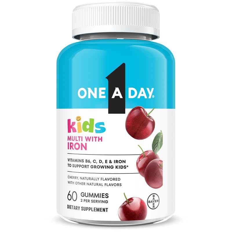 One A Day Kids Multi + Iron, Kids Multivitamin Gummies with Iron and Vitamin D, Vitamin C for Immune Support Gummy Vitamins, Multivitamin Gummies with Iron for Kids, Cherry Flavor, 60 Count