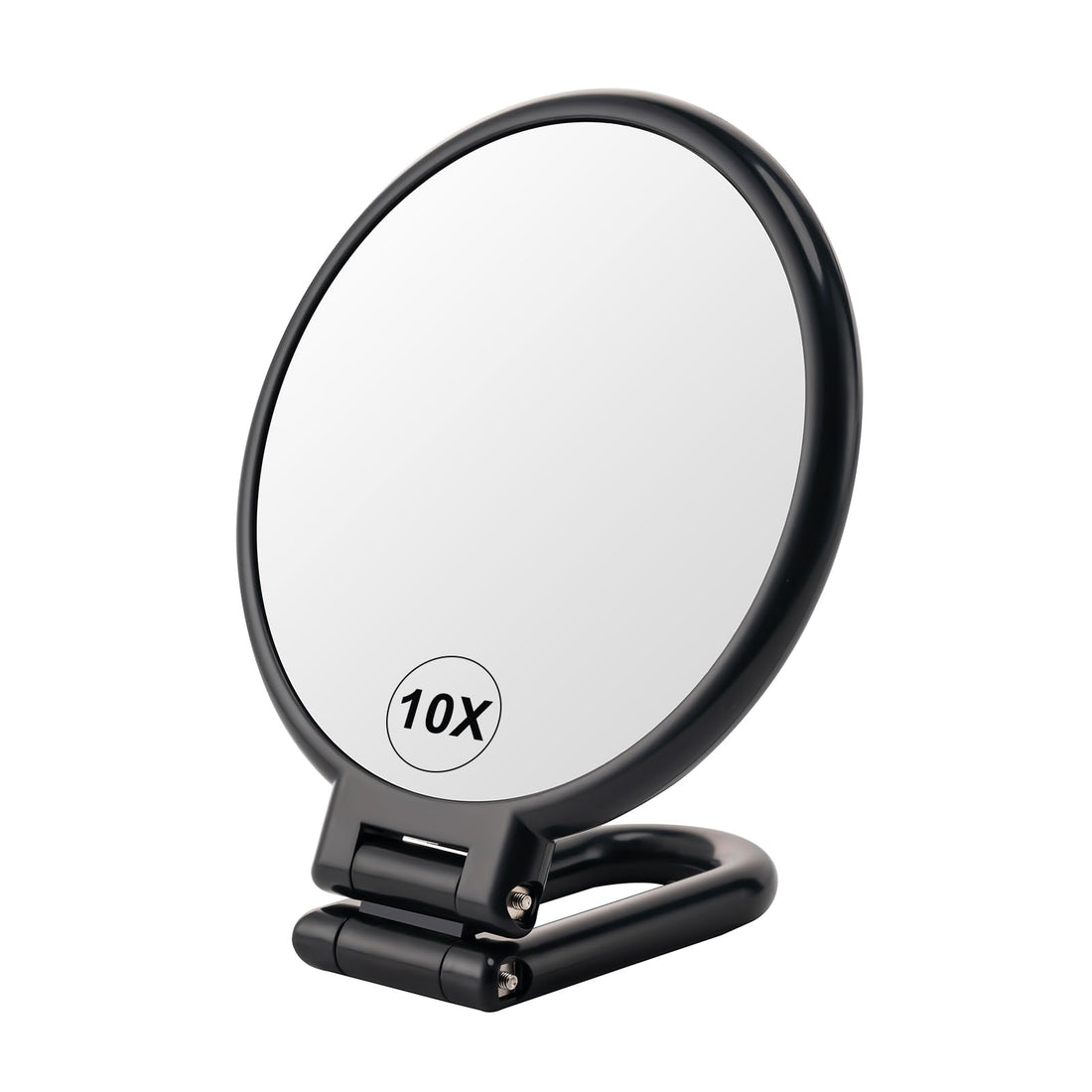 BOOMIBOO 1X/10X Magnifying Handheld Mirror Double Sided, Foldable Travel Makeup Mirror, Adjustable Rotation Pedestal Hand/Hanging/Desk Vanity Mirror-Black