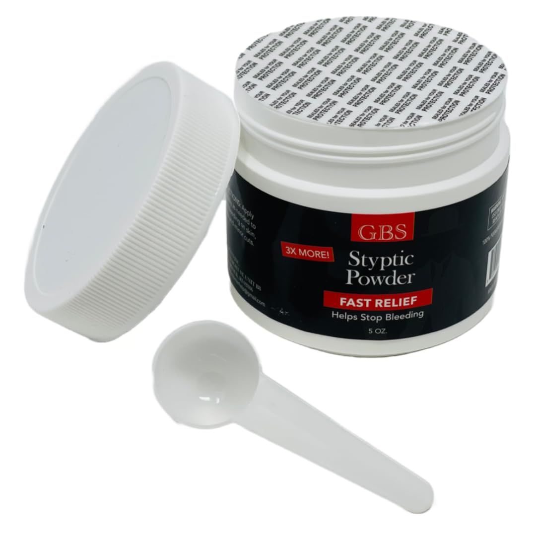 G.B.S Styptic Powder with Sealed Top + Scoop Quick Stop Bleeding, First Aid Useful for Minor Cuts, Nosebleeds, Camping Safety Survival Kit (5oz) (3)