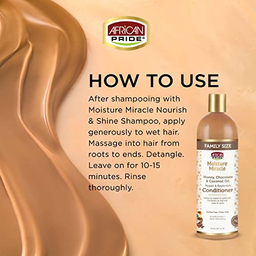 African Pride Moisture Miracle - For Natural Coils & Curls, Nourishes & Shines, Sulfate Free, Color Safe (Conditioner)