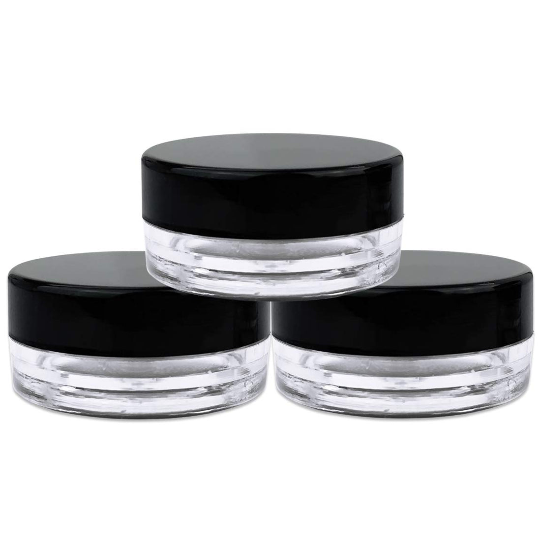 (100 Pcs) Beauticom 3 G/3 Ml High Quality Clear Round Cosmetic Pot Jars With Black Screw Cap Lids
