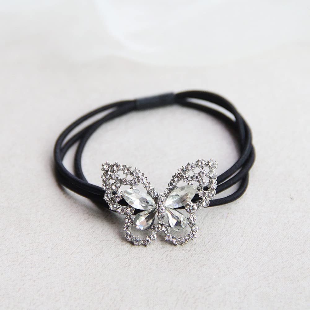 Xiwstar 2Pcs Elegant Women Girls Hair Scrunchies Crystal Rhinestone Butterfly Hair Ties Bands Accessories Ponytail Holder