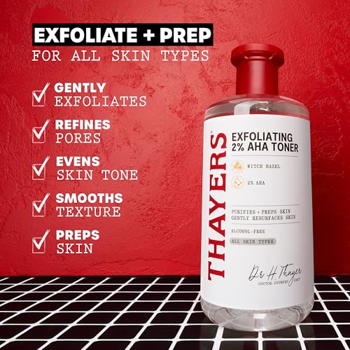 Thayers 2% AHA Exfoliating Toner with Glycolic Acid, Lactic Acid and Witch Hazel, Smoothing and Pore Refining Skin Care for All Skin Types, 12 Fl Oz