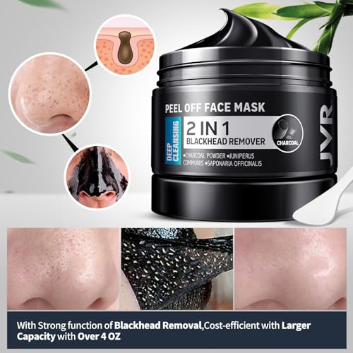 JVR Peel Off Face Mask, Blackhead Remover Mask for Men, Charcoal Peel Off Black Mask, Facial Mask Purifying and Deep Cleansing for All Skin Types 8.46 OZ