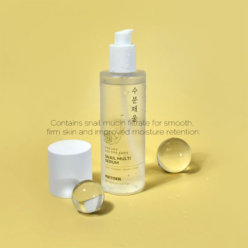 PRETTYSKIN Snail Mucin Serum for face 5.07fl.oz (150ml) Toner+Emulsion+Serum+Cream | Korean skin care