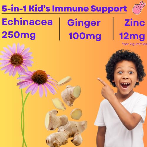 Generic 5-in-1 Kid's Immune Support Gummy, Manuka Honey, Vitamin C, Zinc, Echinacea, Ginger, Gummy Supplement, Essential Immune Support Gummies for Daily Use, Natural Citrus Flavored - 60 Count