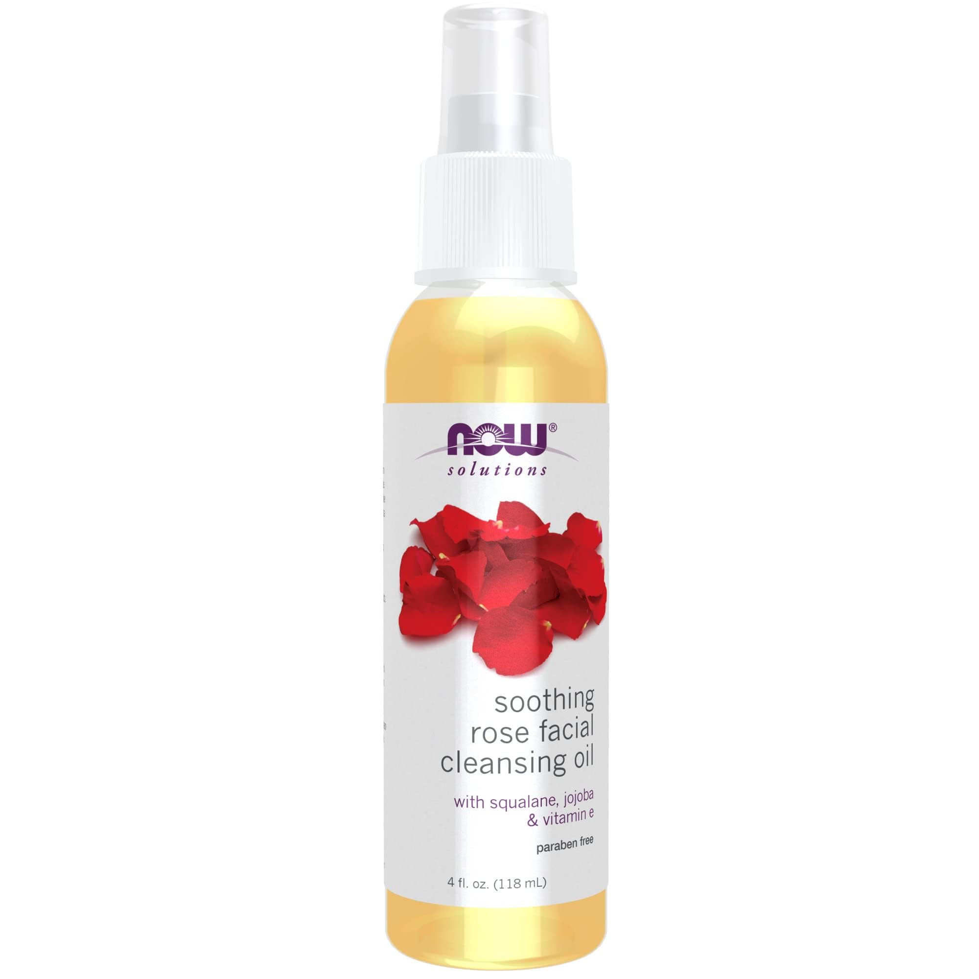 NOW Foods Solutions, Soothing Rose Facial Cleansing Oil With Jojoba Oil, Vitamin E and Rose Absolute, 4 Fluid Ounce
