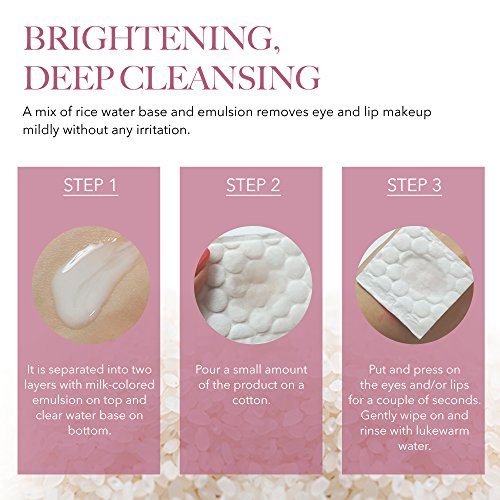 The Face Shop Oil-Free Liquid Eye Makeup Remover, Natural Rice Water Lipstick, Waterproof Mascara & Eyeliner Removal - 120 mL / 4 Oz, K-Beauty