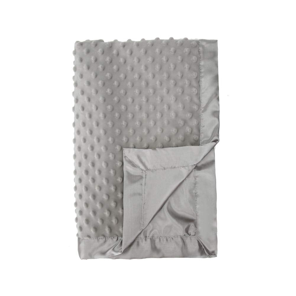 Pro Goleem Grey Baby Soft Minky Dot Blanket with Silky Satin Backing Baby Gifts for Girls and Boys (Gray, 30’’ x 40’’)