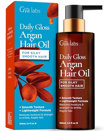 Gya Labs Daily Gloss Argan Hair Oil for Frizzy & Damaged Hair - Sandalwood Aroma Premium Argan Oil for Color Protectant, Strengthens & Adds Sheen (3.4 fl oz)