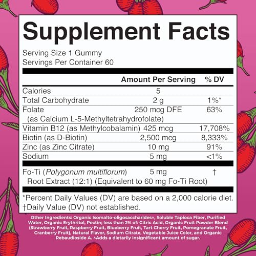 MaryRuth's Biotin Gummies | Sugar Free | Vegan | Non-GMO | 2,500 mcg Biotin Supplement | Hair Skin and Nails Vitamins | Hair Growth Vitamins | Hair Growth Supplement | 60 Count