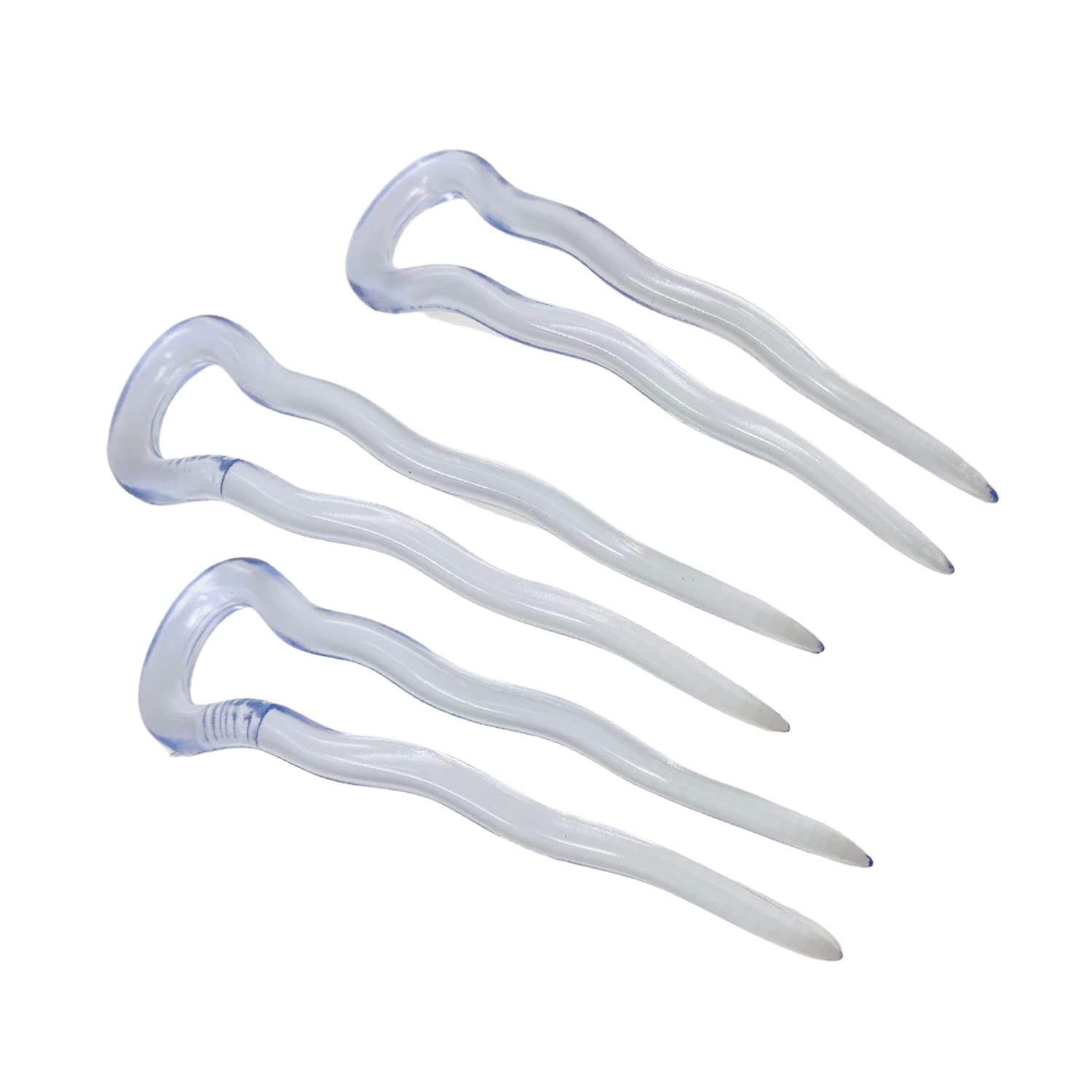 Parcelona French Mystic Crystal Clear Transparent 3 Inch Wavy Set of 3 Celluloid U Shaped Hair Pins for Hair Bun Style for Women and Girls Hair Styling Accessories, Made in France
