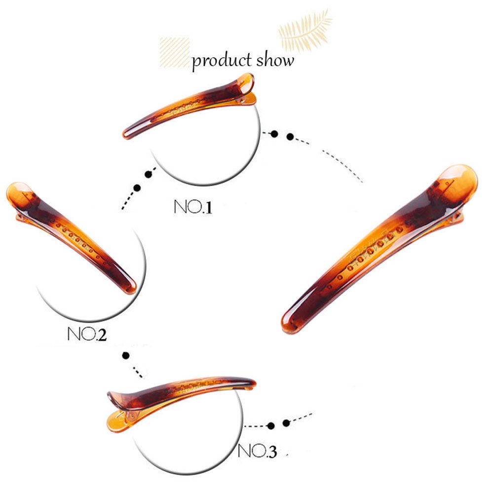 12PCS Brown Plastic Metal Alligator Bows Hair Clips Professional Hairdressing Salon Hair Barrettes Duck Bill Teeth Hair Clips Non Slip band Clips (9.5CM)