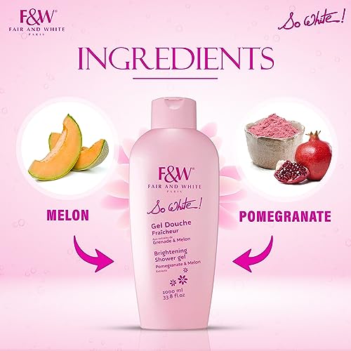 FAIR WHITE Fair & White So White! Refreshing And Brightening Shower Gel With Pomegranate & Melon Extracts, 1000Ml / 33.8Fl. Oz