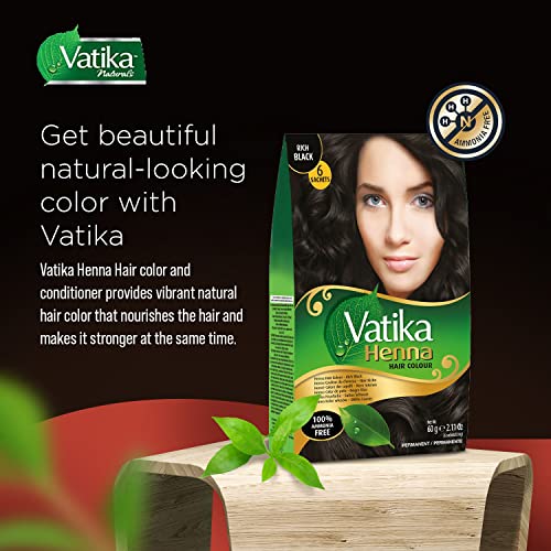 Dabur Henna Hair Color - Zero Ammonia Henna for 100% Grey Coverage, Strong and Shiny Hair, 6 Sachets X 10g (Rich Black)