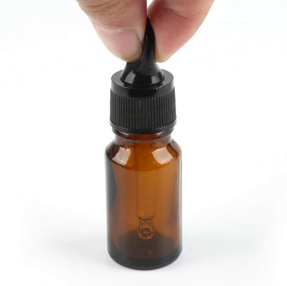 12 PCS Empty Refillable 5ML Amber Glass Droppers Essential Oil Bottles Aromatherapy Cosmetics Elite Fluid Container Jar Pot Holder with Glass Eye Dropper and Black Caps