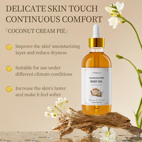 Gaayou Coconut Cream Pie Body Oil Handcrafted Body Oil Moisturizing Coconut Oil Soothing Comfort Scented Juicy Body Oil for All Skin Types