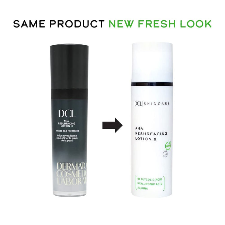 DCL Skincare AHA Resurfacing Lotion 8, 8% Glycolic Acid with Hyaluronic Acid Exfoliates and Hydrates, 1.7 Fl oz