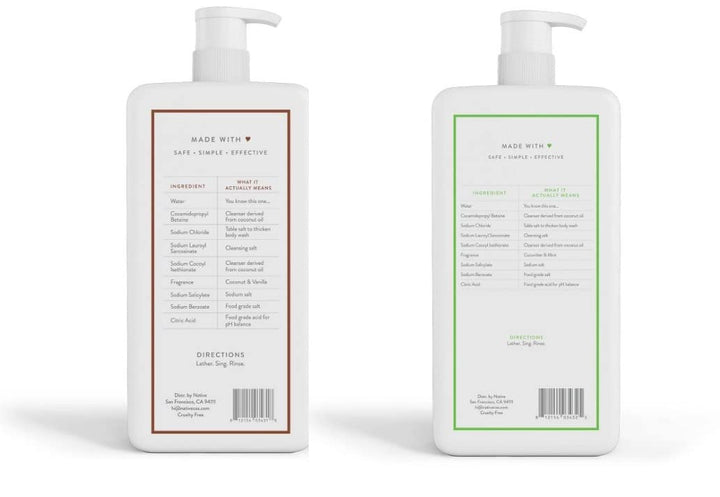 Native Body Wash | Coconut & Vanilla, Cucumber & Mint - 36 oz bottle with pump - Pack of 2