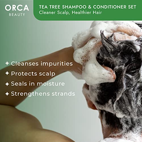 Orca Beauty Tea Tree Conditioner, 16oz - Hydrating and Invigorating Natural Conditioner for Men & Women with Oily Hair and Dry Scalp, Enriched with Vitamin E, Coconut Oil, Silk Proteins, and Rosemary