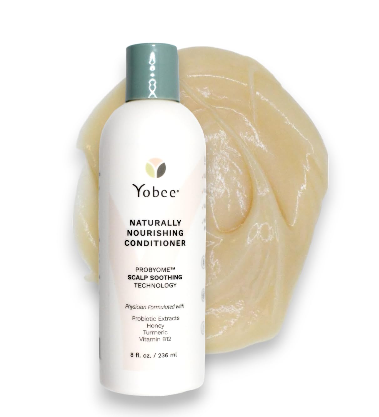Yobee Naturally Nourishing Hair Conditioner - Dry, Itchy Scalp & Dandruff Relief - Hydrating w/Probiotic extracts, Honey, Turmeric, Vitamin B12, Coconut & Avocado Oil - Adults and Children (1)