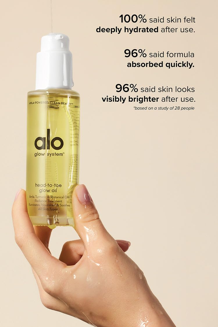 Alo Head-to-Toe Glow Oil – Glow-Boosting Natural Dry Body Oil with Jojoba, Amla, Aloe & Vitamin E – Hydrates & Nourishes Skin with Sun-Warmed Citrus Scent - USA Made - 3.2 Oz