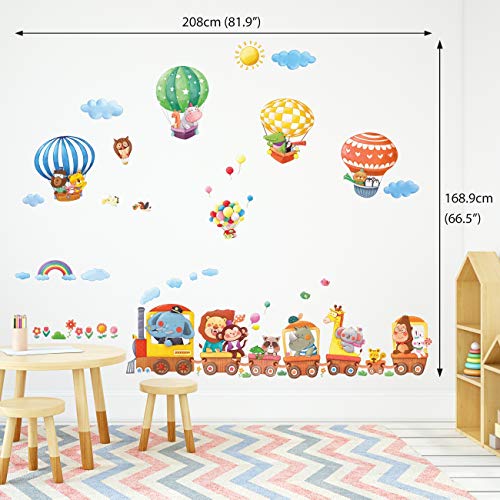 DECOWALL DL-1406L Large Animal Train & Hot Air Balloons Kids Wall Stickers Wall Decals Big Peel and Stick Removable Wall Stickers for Kids Nursery Bedroom Living Room (XLarge) décor