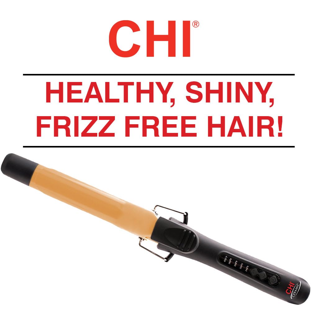 CHI Ceramic Curling Iron, Hair Curler for Smooth & Shiny Curls, Adjustable Temperature & Automatic Shut-Off, 1 Barrel, Black
