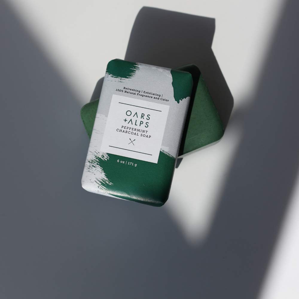 Oars + Alps Peppermint Charcoal Bar Soap, Natural Skin Care, Hydrates with Shea Butter, Vegan and Gluten Free