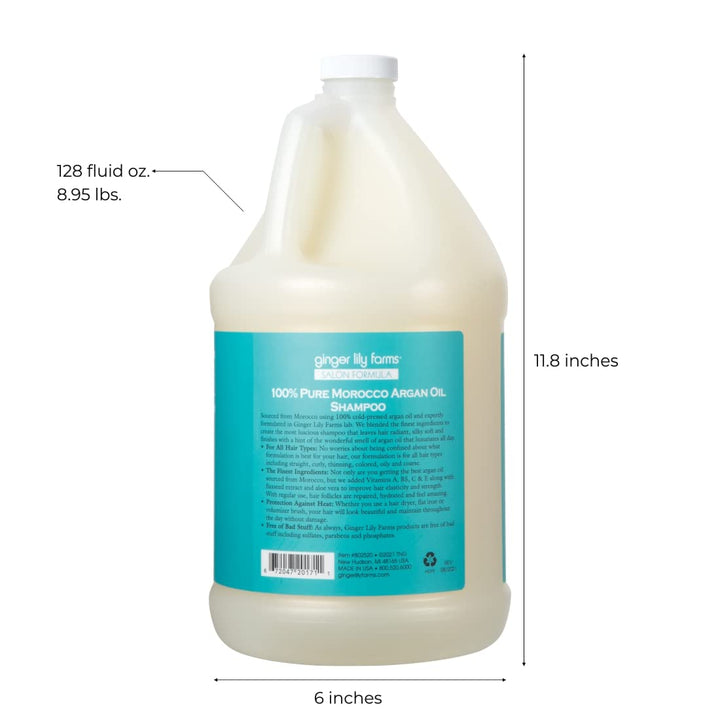 Ginger Lily Farms Salon Formula 100% Pure Morocco Argan Oil Shampoo for All Hair Types, 100% Vegan & Cruelty-Free, 1 Gallon, 128 Fl Oz (Pack of 1) Refill