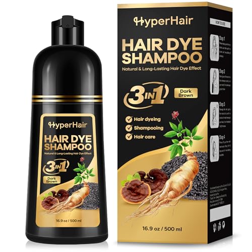 HyperHair Dark Brown Hair Dye Shampoo, Shampoo for Color Treated Hair, Hair Dye Shampoo 3 In 1, Hair Dye, Shampoo for Gray Hair for Women & Men, Long Lasting & Coverage