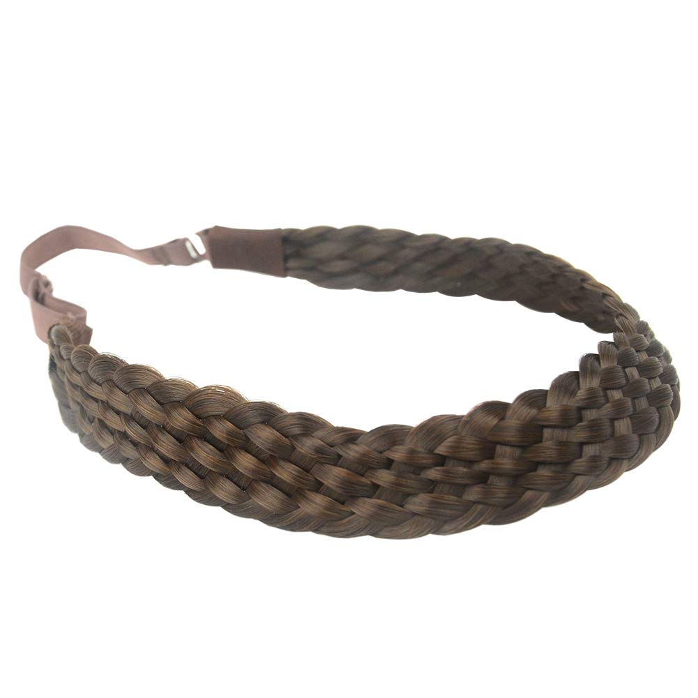 #Chocolate-8: Ahairbeauty 8 Plaited Braided Headband Hair Band Synthetic Hairpieces Braid Wig Piano Two Tone Colors Accessories For Women Girl With Elastic Strap Wide 1.2 Inch (#C