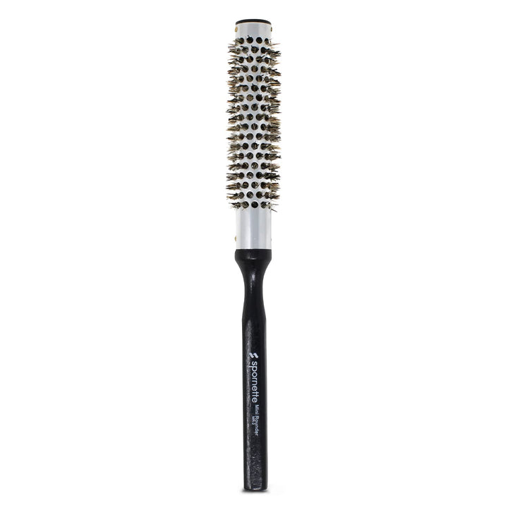 Spornette 1 Inch Mini Rounder Hair Brush Metal Thermal Barrel & Boar Nylon Bristles - Small Round Brush for Blow Drying, Styling, Smoothing & Volume (MR-2) For Barbers, Short Curly Bangs & Hairline